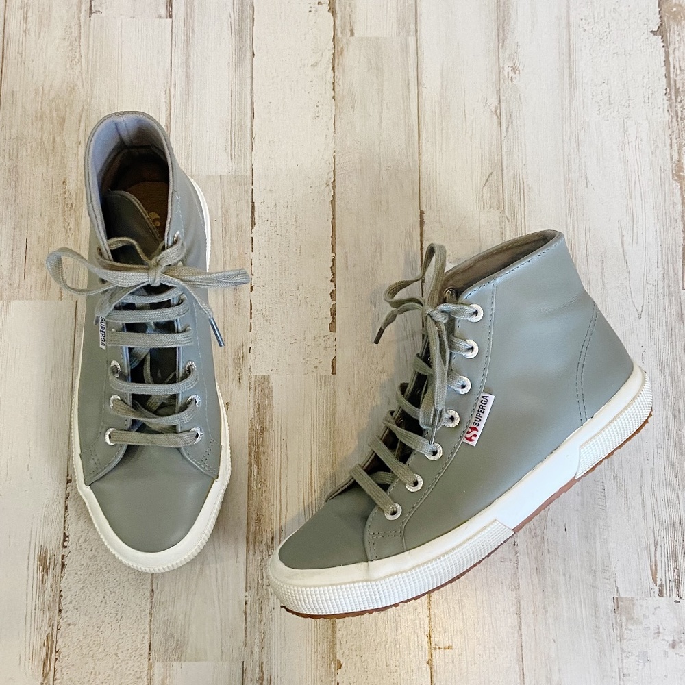 Superga | Womens Gray Leather Lace Up High Top | Size: 7 - Picture 1 of 10